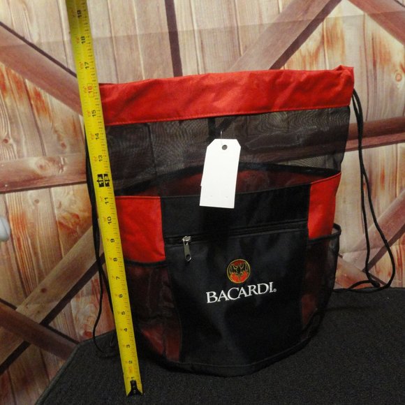 Barcardi Rum Promo Mesh Beach String Bag 16" tall, bottle pockets,heavy … - Picture 3 of 7